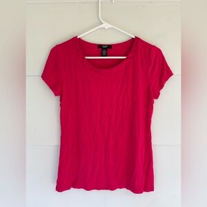 Alfani Women’s Petite Small Hot Pink Shirt Top Blouse Short Sleeve Satin Neck